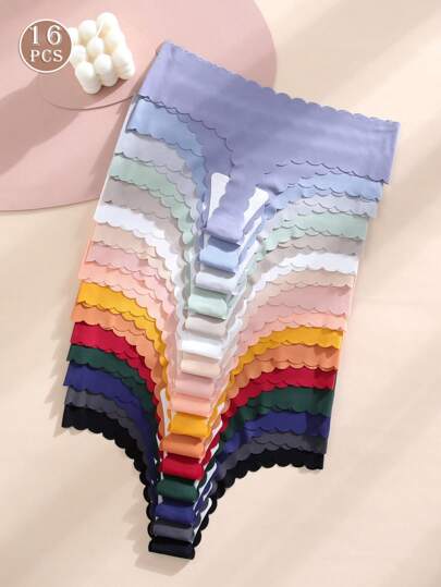 16pcs Multicolor Women's Sexy Seamless Polyamide Thongs, Breathable Comfortable Underwear Panties Cute Fashion Simple Panty, Quick-Drying