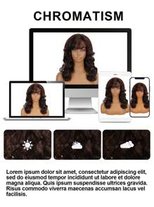 18 Inch Long Curly Wave Wig 1 PC Brown Wig With Bang Synthetic Wig 150% High Density Heat Resistant Fiber Breathable Rose Net Cap Versatile For Daily Wear And Halloween Party