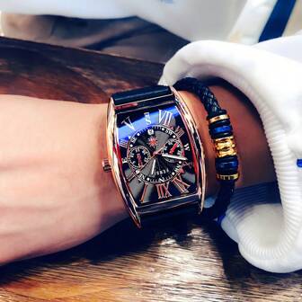 FENSIR Elegant Waterproof Quartz Men's Watch: Fashionable Wine Barrel Design, With Date – Perfect For Daily Wear