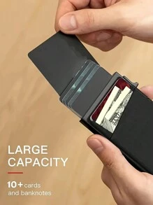 Men's Simple Ultra-Thin RFID Wallet Sleeve Aluminum Alloy Side Push Card Box - Black - View 3