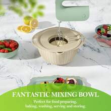4-1 Colander With Bowl Set - Strainers For Kitchen, Food Strainers And Colanders, Pasta Strainer, Rice Strainer, Fruit Cleaner, Veggie Wash, Salad Spinner, Apartment & Home Essentials - Beige