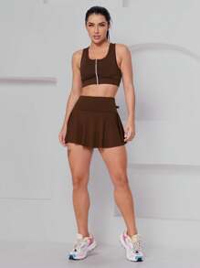 Women's Short Suplex Ruffled Skirt Fitness Academia WOLFOX - 鏽棕色 - 查看 6