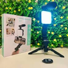 KIT VIDEO MAKING ,KIT PARA GRABAR CON EL CELULAR EXCELENTE PARA TIKTOK, TRIPIE , MICROFONO ,LUZ LED - Negro - Ver 1
