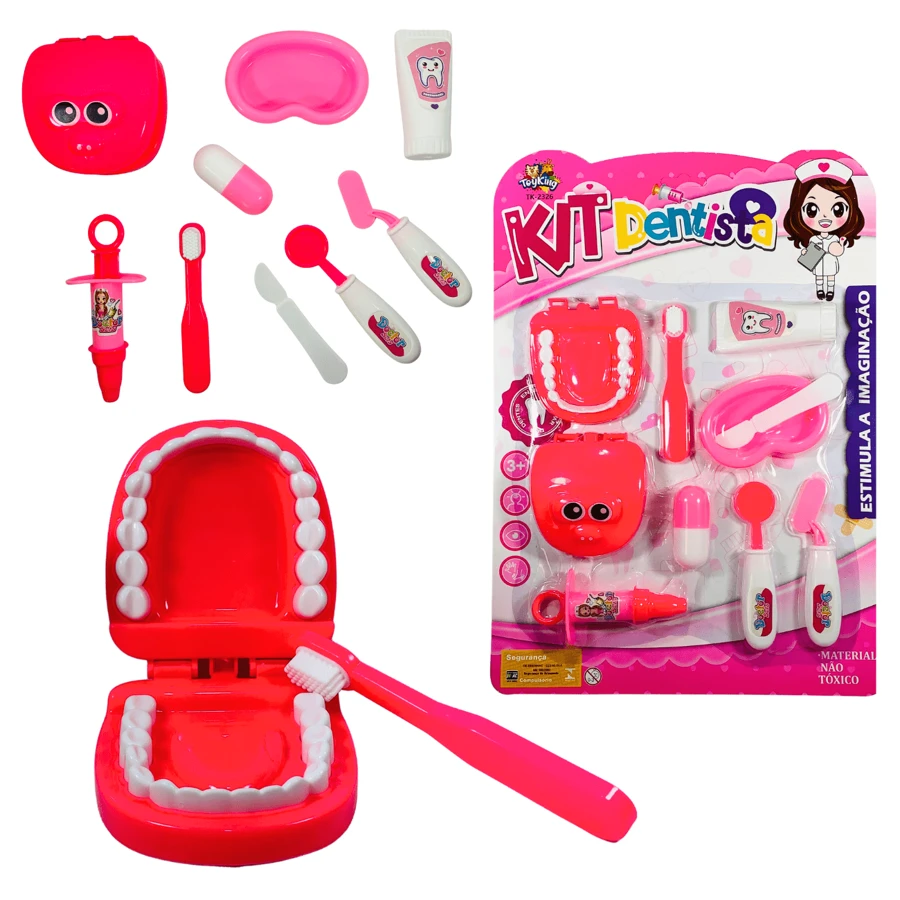 Dentista Kit Doctora Infantil Pink Toy King 10 Pcs - Complete Educational Dentinhos Utensils Set - Màu Hồng baby - Xem 1