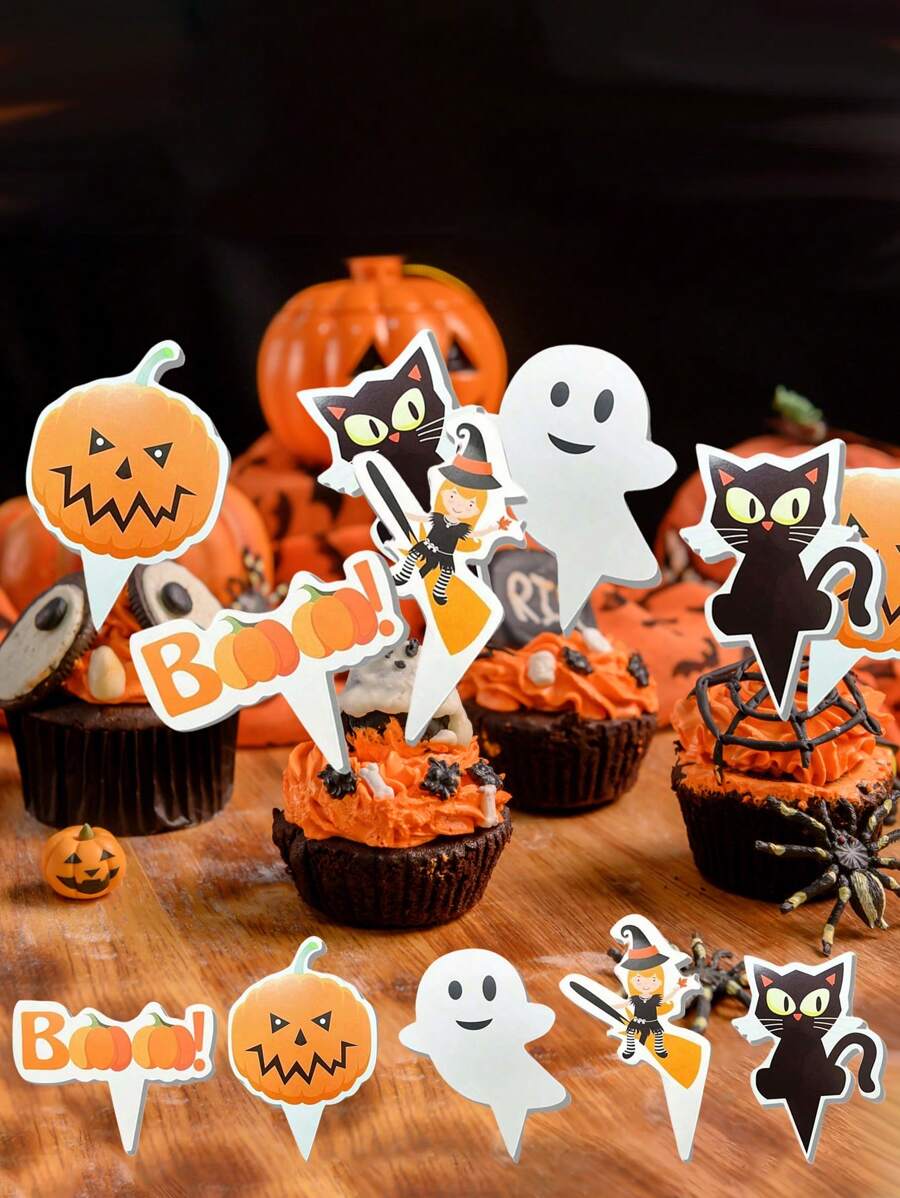 10 que trang trí bánh theo chủ đề Halloween, vật dụng tiệc thiết kế hình bí ngô và ma, đồ trang trí bàn tráng miệng, Giáng sinh - Nhiều màu - Xem 1