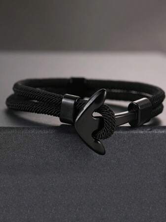 1 pieza Pulsera de hombre de cuerda con ancla de metal - Accesorio exterior simple y elegante