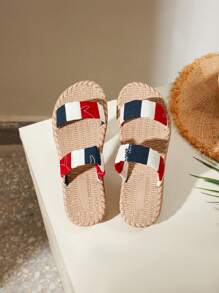 女士休闲拼色平底拖鞋，适合日常穿着和室内穿着 - 彩色 - 查看 6