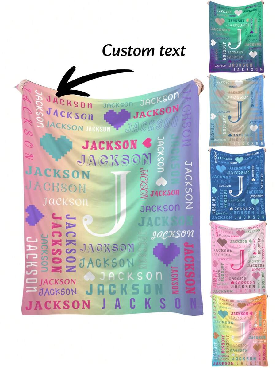 1pc Personalized Blanket With Name, Custom Name Blanket For Adults, Customized Name Blanket, Personalized Gifts For Birthday Christmas,280GSM - Pure Blue - View 1
