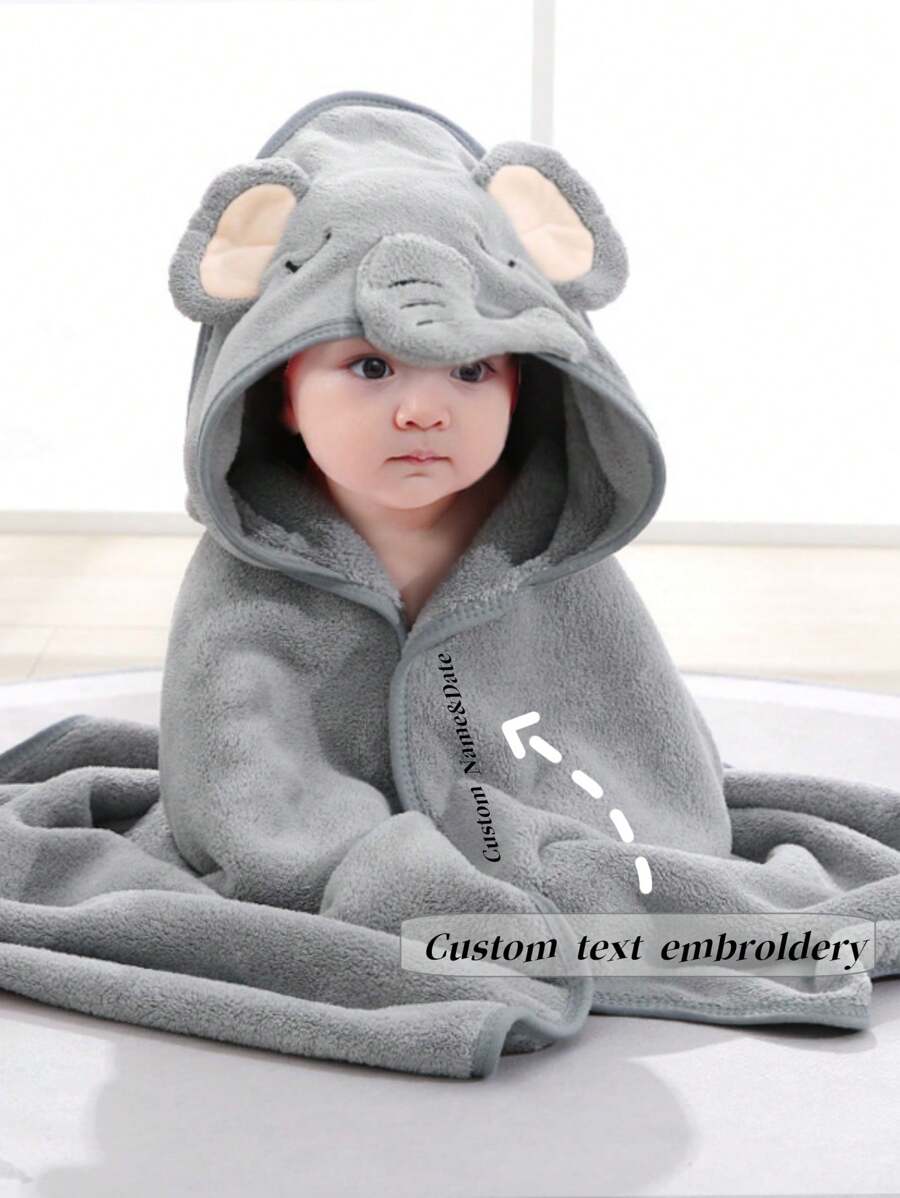 1 chiếc chăn quấn có mũ cho bé có thêu chữ, thấm nước tốt, vải quấn cho trẻ sơ sinh, tiệc mừng sinh con mùa xuân, thu, đồ trang trí gia đình, quà tặng đêm đông, quà tặng trở lại trường, ý tưởng quà tặng mùa đông cho bé trai, bé gái, ngày lễ tình nhân - Xám - Xem 1