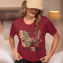 Just Be Free 100% Cotton Printed Women's T-Shirt Blouse - 紫紅色 - 查看 2