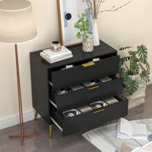 3 Drawer Dresser With Fish Scale Pattern, Small Dresser With Drawers, Modern Wide Drawer Nightstand With Metal Handles, Dresser For Bedroom With Storage, Chest Of Drawers For Bedroom, Living Room - màu đen - Xem 3