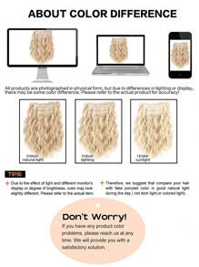 12 Inch Clip On Wig For Summer Autumn Lightweight Water Ripple Curly Wig 4-Piece Set Synthetic Heat-Resistant Fiber Wig Suitable For Women's Daily Holiday Wear - 米色 - 查看 6
