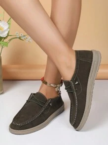 Giày lười đế dày chống trượt thoáng khí, buộc dây, kiểu dáng lười mới nhất mùa nghỉ lễ 2025 dành cho nữ - Quân đội xanh - Xem 6
