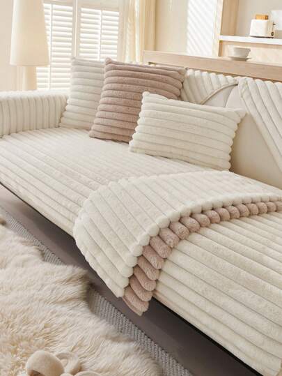 1pc Thick Plush Sofa Seat Cushion Covers, Non-Slip Dust Proof Sofa Slipcovers, Machine Washable, Pets Friendly, Suitable For Bedroom, Office, Living Room Couch, L-Shape, 1-4 Seater