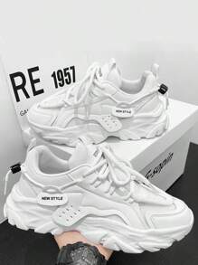 Tenis Casual Para Hombre,Tenis,Zapatillas de suela gruesa para hombre,Zapatillas Para Correr Al Aire Libre Con Suela Blade De Estilo Punk Para Hombre Con Parte Superior De Malla Ligera Y Transpirable, Absorción De Impactos - Blanco - Ver 1