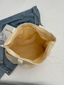 Bolsa de lona versátil y de moda, bolsos de tote para estudiantes, con múltiples compartimentos, perfecta para la playa, la escuela, el trabajo y el uso diario - Blanco - Ver 6