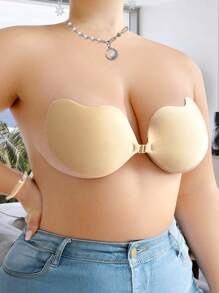 YIYANG Plus Size Women's Invisible Sticky Push-Up Bra, Anti-Sagging - Strapless Underwear, Solid Color All-Match - Khaki - View 4