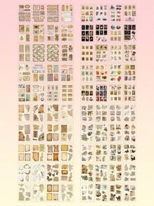 一套复古邮票字母筏设计蝴蝶花朵数码风景元素装饰贴纸，80张美学贴纸，透明PET材质旧木浮动系列美术用品套装，适用于手册、日记本、剪贴簿、信封、相册、手机、电脑、派对礼物 - 彩色 - 查看 13