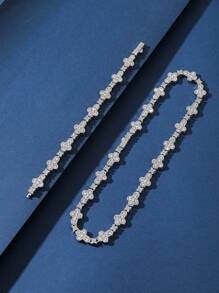 Collar de cadena de hip hop con colgante de cruz con estrella de strass de 13mm y pulsera a juego, unisex - Collar con punta de cruz - Ver 4