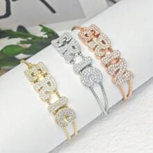 Vòng tay chữ cái Zirconia tùy chỉnh, Vòng tay chuỗi đôi tên bảng chữ cái tiếng Anh được cá nhân hóa - Hoa hồng vàng - Xem 7