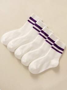 5pairs/pack Children's White Double-barrel Socks, Suitable For Daily Life And Exercise - Black and White - View 23