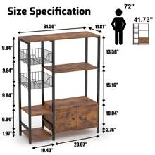 Modern Freestanding Kitchen Bakers Rack With 2 Baskets,Microwave Oven Stand With Shelves,Utility Storage Shelf With Metal Frame,Small Coffee Bar Station,Brown
