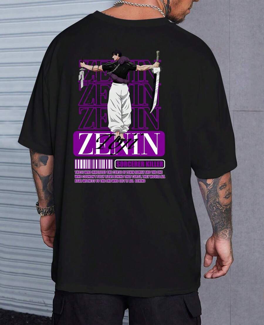 Basic T-Shirt Jujutsu Zenin Sorcerer Anime Toji Fushiguro Series - Black - View 1
