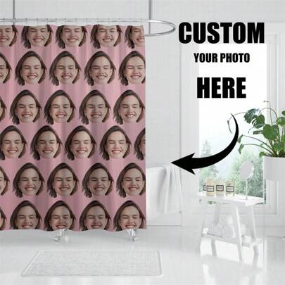 Custom Printed Image Shower Curtain, Personalized Photo Shower Curtain, Custom Bathroom Curtain, Customized Photo And Text Bathroom Decor Soft Waterproof, Wedding Couples Family Holiday Birthday Friend Gift Shower Curtain, Bathing Accessories, Shielding Decoration Fall Decor Bathroom Accessories Back To School