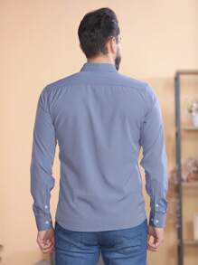 Men's Slim Fit Social Shirt Long Sleeve - Dusty Blue - View 3