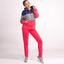 Women's ColorBlock Fleece SweatJacket And Jogger Sweatpants 2-Piece Fleece Suit