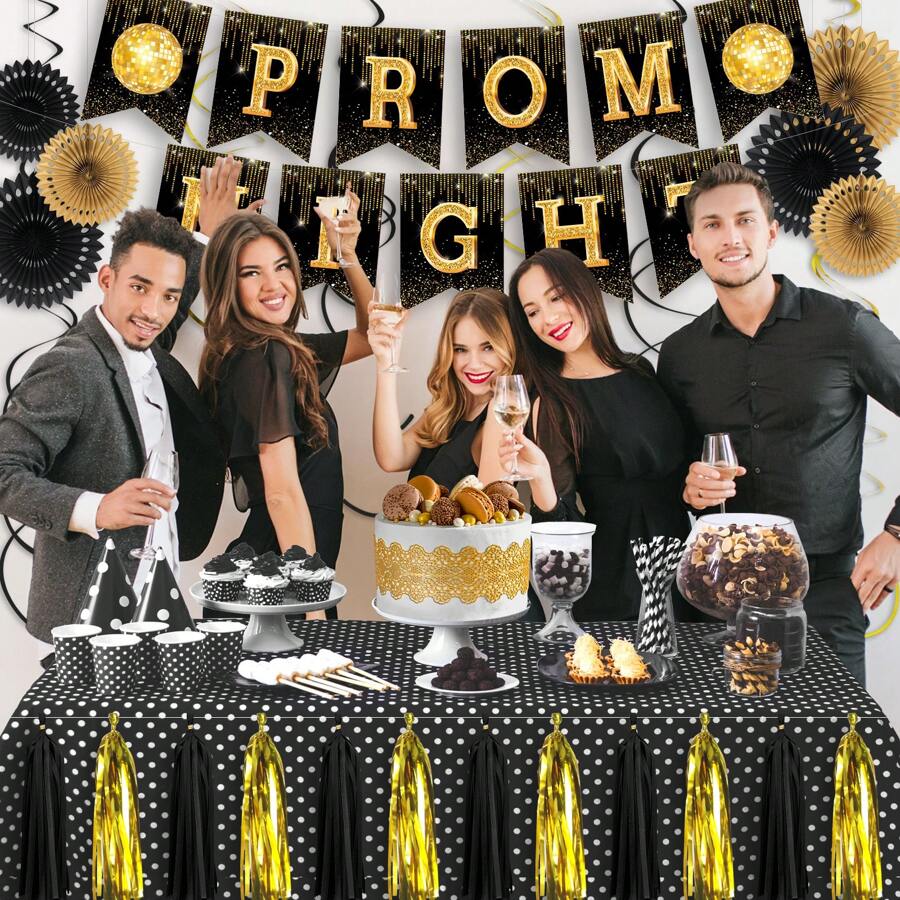 25pcs PROM NIGHT Party Decorations, Graduation Party Photo Props, Prom Banner Background Decoration, Party Decor - Multicolor - View 1