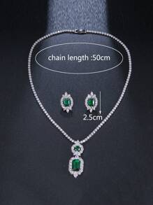2 Cái Đính Đá Cubic Zirconia Chất Lượng Cao Màu Vàng Trắng Đính Đá Cubic Zirconia Cưới Cô Dâu Vòng Cổ Và Bộ Bông Tai Làm Quà - màu xanh lá - Xem 2
