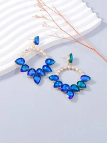 juran 1 对玻璃钻石装饰吊坠耳环，适合女性派对 - 寶藍色 - 查看 2