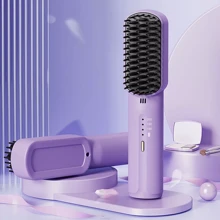 Rechargeable Mini Hair Straightener, Portable Cordless Hair Straightener Comb UK - Purple - View 5