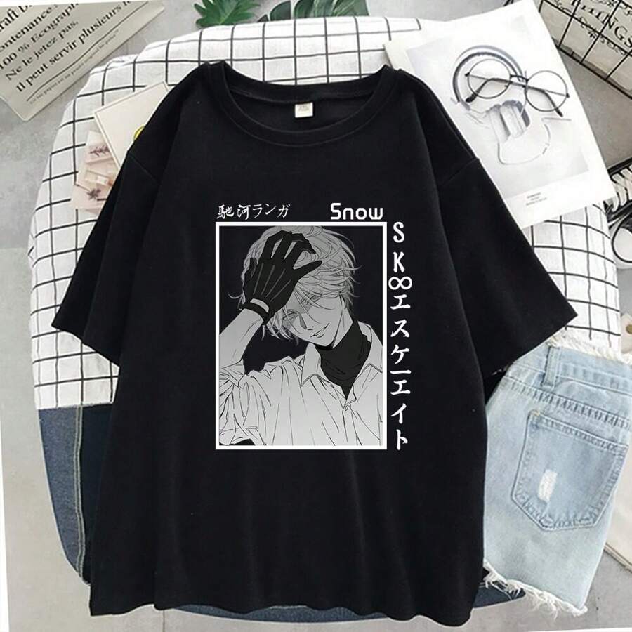 Anime SK8 Snow Skate T-Shirt Unisex 100% Cotton Streetwear Launch Shipping Various Colors!! - màu đen - Xem 1