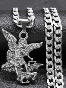 St. Michael Protect Us Stainless Steel Pendant Necklace, Unisex Gold Color Chain - Star - View 9