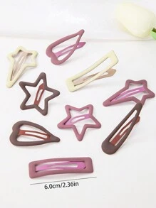 15个/套 女孩/青少年哑光棕色星星、爱心、水滴可爱发夹，刘海/侧边发夹，日常使用 - 彩色 - 查看 4