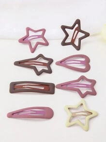 15个/套 女孩/青少年哑光棕色星星、爱心、水滴可爱发夹，刘海/侧边发夹，日常使用 - 彩色 - 查看 3