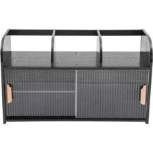 HOHOBLA LOYALHEARTDY-BTG Bamboo Storage Cabinet For Countertop, Small Pantry Sideboard With Sliding Doors 3 Open Compartments Dining Cupboard Organizer Shelf For Kitchen Black[Best Gift For Family&Friends] - màu đen - Xem 3