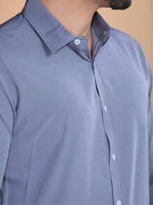 Men's Slim Fit Social Shirt Long Sleeve - Dusty Blue - View 5