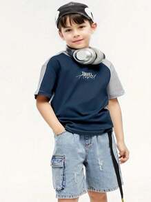 Annil Camiseta de punto de manga corta con cuello redondo y estampado de letras para niños preadolescentes, nueva y casual para verano, de algodón peinado y versátil