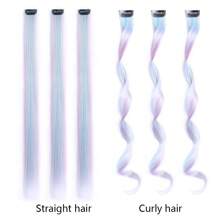 22 英寸/~55 厘米彩色发夹适合女孩和儿童，派对亮点直发饰品（浅蓝色、浅粉色、浅紫色），多件套