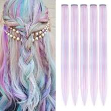 22 英寸/~55 厘米彩色发夹适合女孩和儿童，派对亮点直发饰品（浅蓝色、浅粉色、浅紫色），多件套