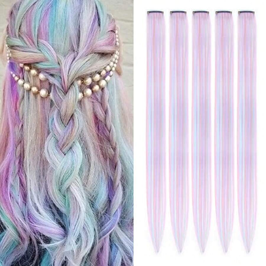 22 英寸/~55 厘米彩色发夹适合女孩和儿童，派对亮点直发饰品（浅蓝色、浅粉色、浅紫色），多件套