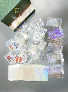 100pcs Transparent Laser Jewelry Bags - OPP Ring Bags, Earrings, Bracelets, And Necklaces - Rainbow Gradient Display And Storage Adhesive Laser Sealed Bags - Suitable For Small Badges, Sequins, Protective Bags, Laser Badge Storage Bags, Mountain Treasure Mail Circular Card Storage, Adhesive Sealed Packaging Material Cards, Star Chips, Small Gift Packaging Bags, Party Bags, Wedding And Birthday Party Gift Bags, Craft Handbags, Party Gifts, Birthday Decorations, Purchased Products Party Gift Decorations, Wedding Decorations, Party Supplies - Jewelry Bags - View 3