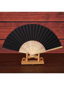 1 pieza Abanico de papel plegable, abanico de mano liso para decoración de fiesta, arte de abanicos DIY - Blanco - Ver 9