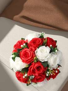 1 件，人造花球婚礼中心装饰假花玫瑰绣球花球布置中心装饰桌面人造丝花艺花束适用于婚礼派对家居装饰、情人节、礼物 - 彩色 - 查看 9