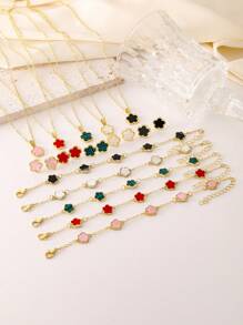 3pcs/Set Women Clover Jewelry Set - Necklace, Earrings & Bracelet, Holiday Gift Valentines,Mom,Mother,Mother's Day,Gift