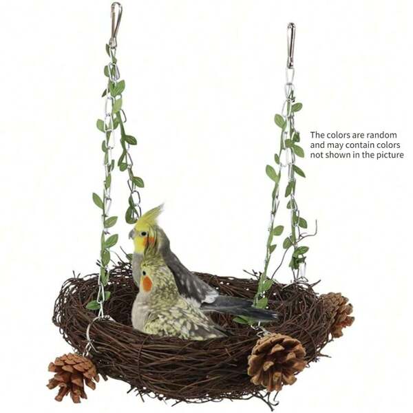 Natural Rattan Nest Small Medium Large Bird Swing For Parrot Parakeet Cockatiel Conure Cockatoo Macaw  African Grey Lovebird Finch Canary Budgie Cage Perch Toy Random Color
