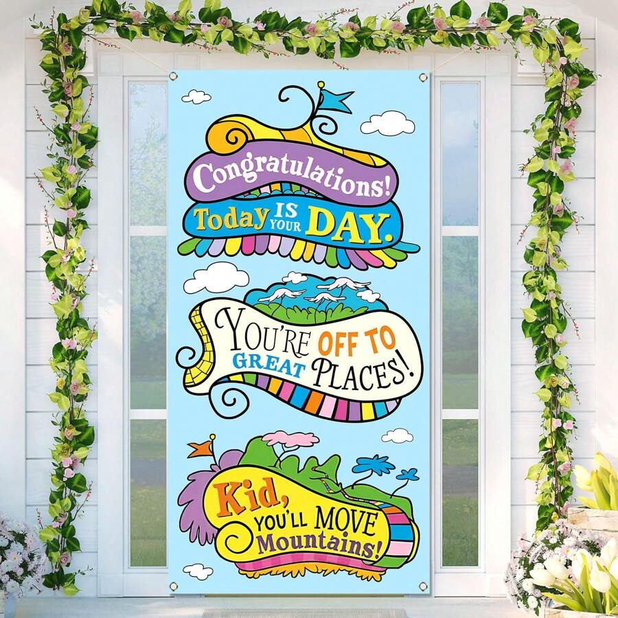 1 Pc Oh The Places You'll Go Photo Banner Backdrops Graduation Party Decoration Design Cartoon Themed Adventure Begins Scene Decoration - Door Banner - View 1